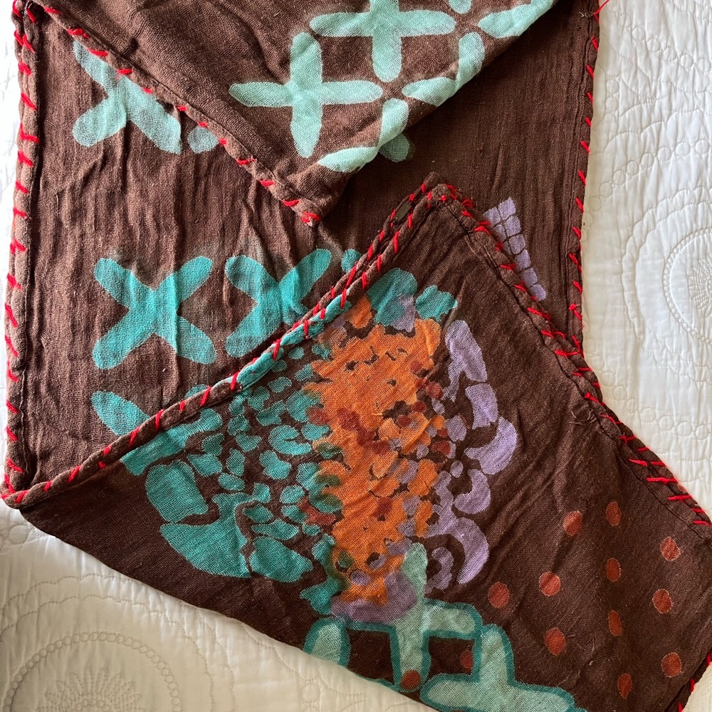 Free People Brown and Orange Geometric Scarf